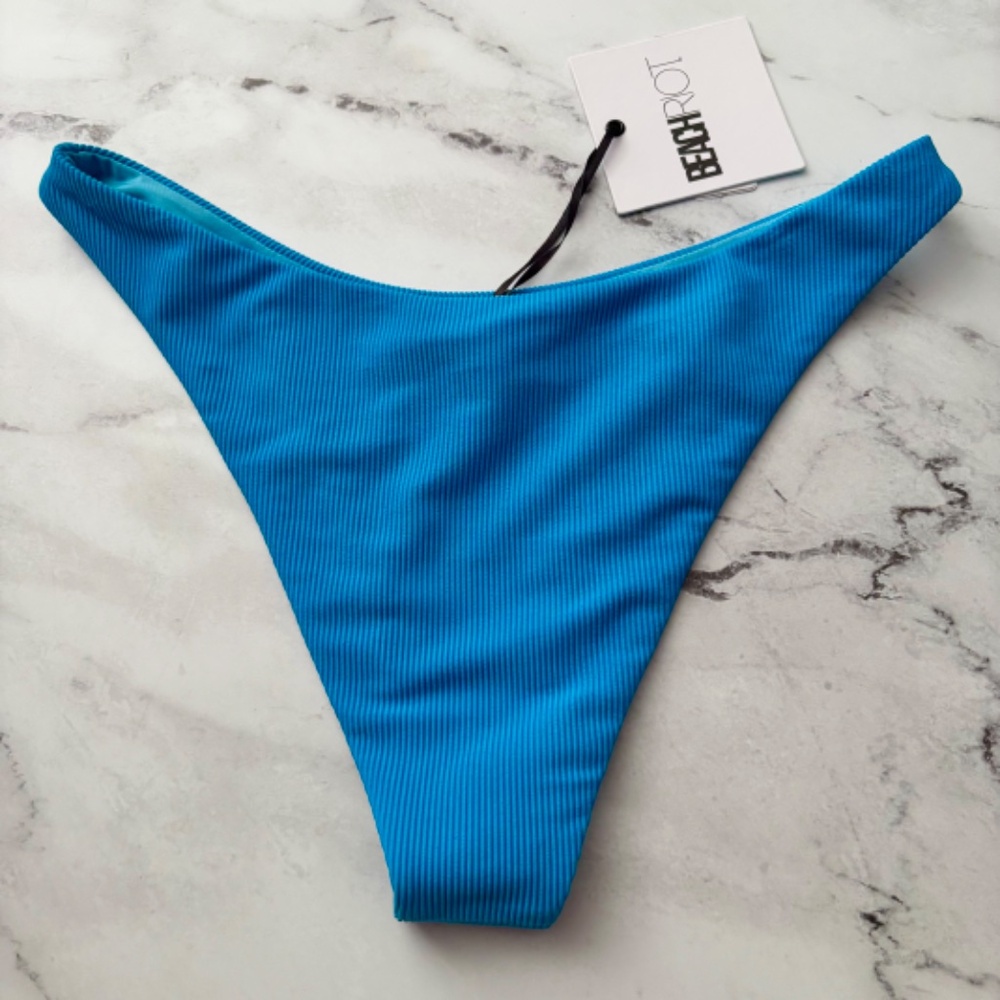 Beach Riot Vibrant Aqua Ribbed High-Cut Bikini Bottom - Picture 3 of 3